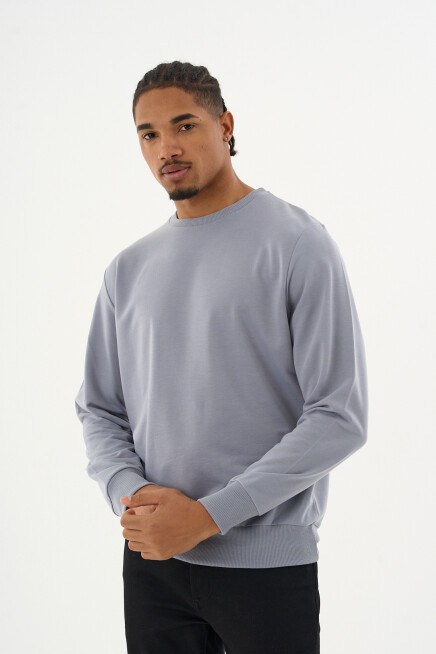 Süperlife Erkek Gri Bisiklet Yaka Ribanalı Regular Fit Sweatshirt spr26swk930