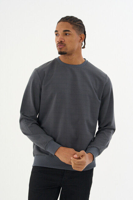 Süperlife Erkek Gri Bisiklet Yaka Ribanalı Regular Fit Sweatshirt spr26swk930