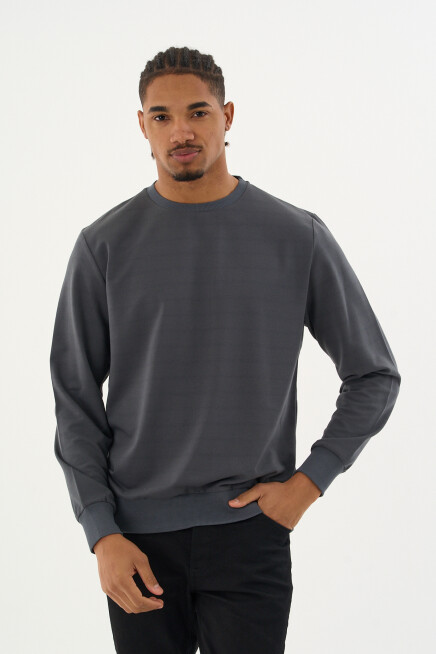 Süperlife Erkek Gri Bisiklet Yaka Ribanalı Regular Fit Sweatshirt spr26swk930