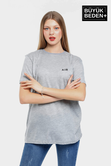 Kadın Büyük Beden Air Baskılı Bisiklet Yaka Tshırt SPR25BTSK901