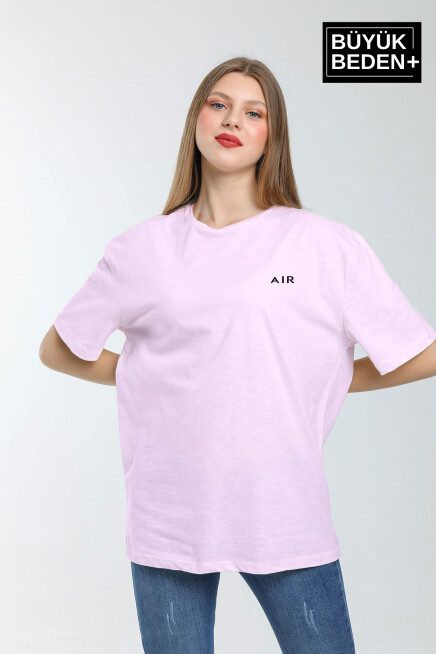 Kadın Büyük Beden Air Baskılı Bisiklet Yaka Tshırt SPR25BTSK901