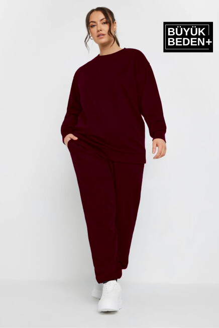 Kadın Büyük Beden Bisiklet Yaka İnce Sweatshirt SPR24BSWK56