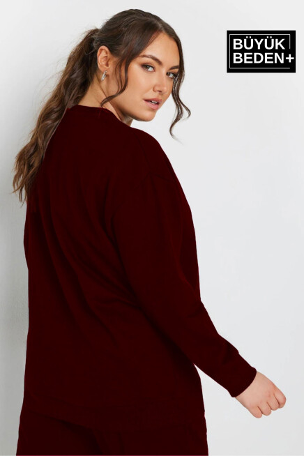 Kadın Büyük Beden Bisiklet Yaka İnce Sweatshirt SPR24BSWK56