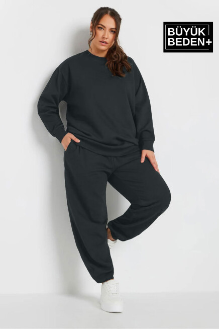 Kadın Büyük Beden Bisiklet Yaka İnce Sweatshirt SPR24BSWK56