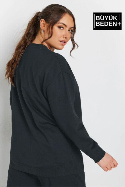 Kadın Büyük Beden Bisiklet Yaka İnce Sweatshirt SPR24BSWK56