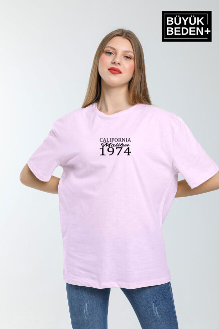 Kadın Büyük Beden California 1974 Baskılı Bisiklet Yaka Tshırt SPR25BTSK06