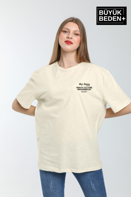 Kadın Büyük Beden Chefs Selection Baskılı Bisiklet Yaka Tshırt SPR25BTSK908