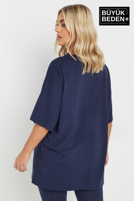 Kadın Büyük Beden El Yazılı California Baskılı Bisiklet Yaka Tshırt SPR25BTSK13