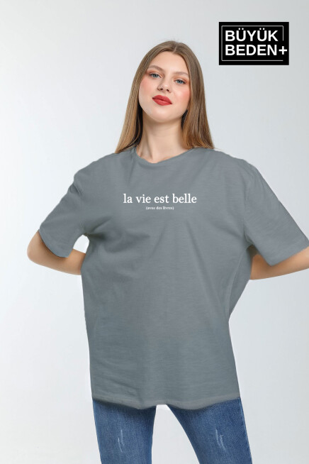 Kadın Büyük Beden L.v. Est Belle Baskılı Bisiklet Yaka Tshırt SPR25BTK910