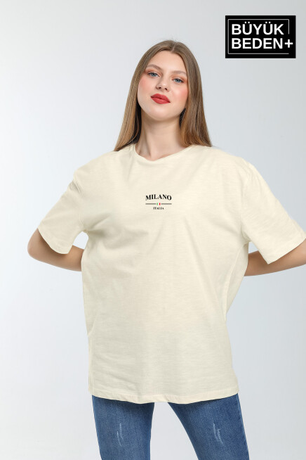 Kadın Büyük Beden Milano İtalia Baskılı Bisiklet Yaka Tshırt SPR25BTSK907
