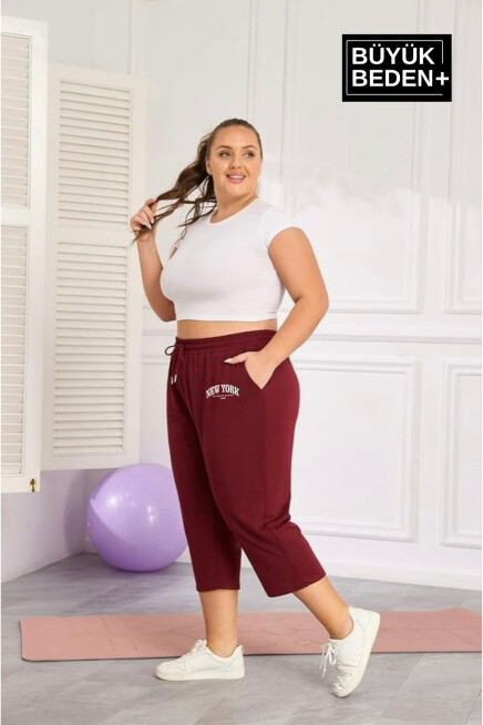 Kadın Büyük Beden New York Baskılı Standart &Regular Kalıp Şort SPR25BSRK087