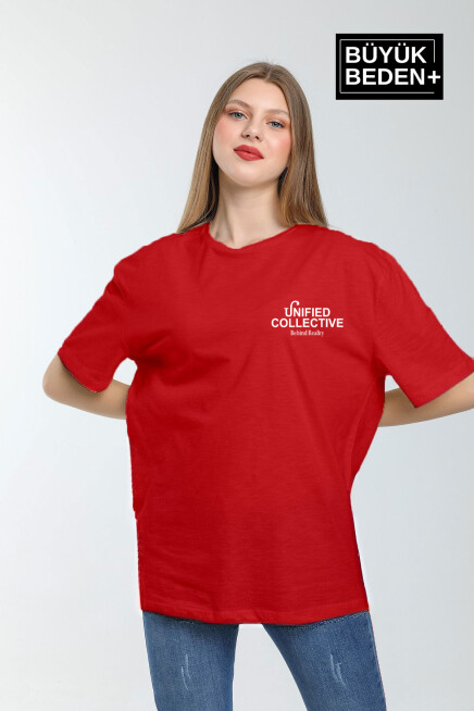 Kadın Büyük Beden Unified Collective Baskılı Bisiklet Yaka Tshırt SPR25BTSK905