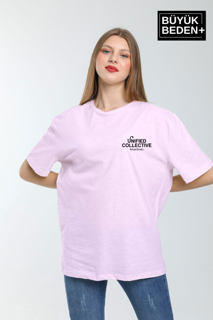 Kadın Büyük Beden Unified Collective Baskılı Bisiklet Yaka Tshırt SPR25BTSK905