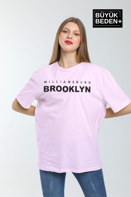 Kadın Büyük Beden Willams.Brooklyn Baskılı Bisiklet Yaka Tshırt SPR25BTSK15