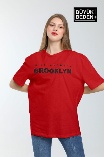 Kadın Büyük Beden Willams.Brooklyn Baskılı Bisiklet Yaka Tshırt SPR25BTSK15