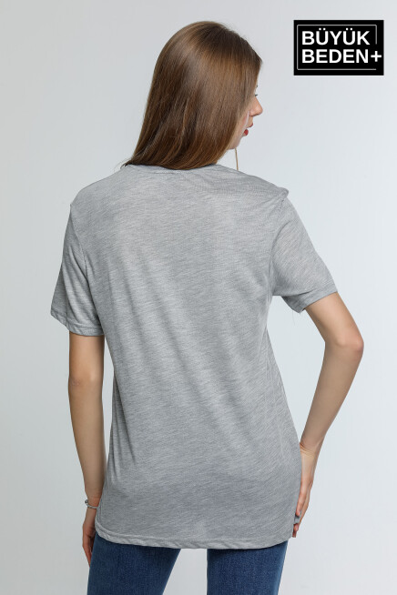 Kadın Büyük Beden Yelken Baskılı Bisiklet Yaka Tshırt SPR25BTSK903