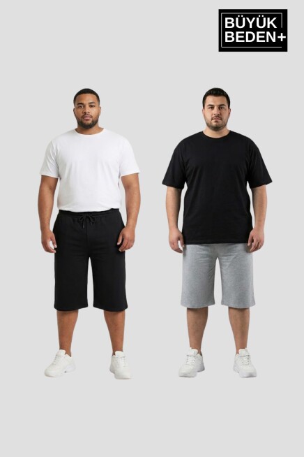 Büyük Beden Erkek 2’li Kapri Şort Rahat Kalıp Seti 3XL-6XL  SPR26BSR591+2