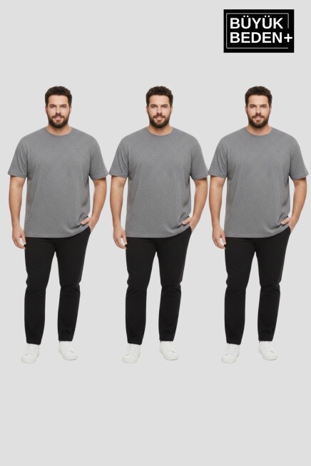 Büyük Beden Erkek Basic  3XL-6XL  Bisiklet Yaka 3lü Tişört Seti SPR26BTS510+3