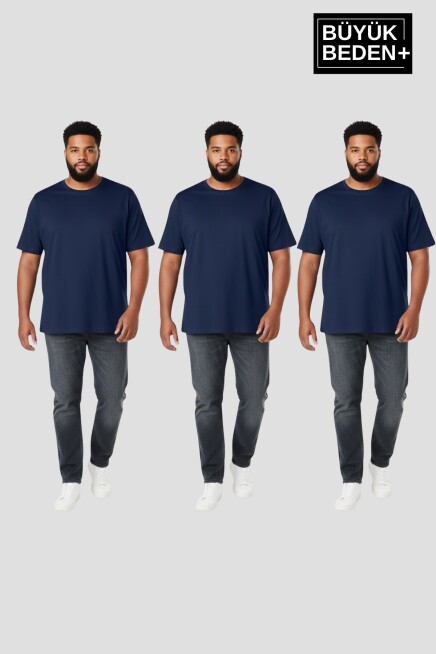 Büyük Beden Erkek Basic  3XL-6XL  Bisiklet Yaka 3lü Tişört Seti SPR26BTS510+3