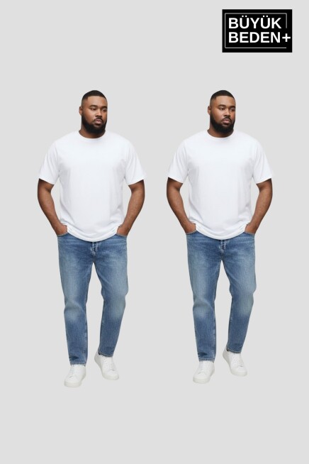 Büyük Beden Erkek Basic Bisiklet Yaka 2li Tişört Seti 3XL-6XL SPR26BTS510+2