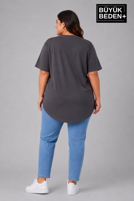 Büyük Beden Kadın Bisiklet Yaka Basic Oval Etek Detalylı 3xl-6xl Uzun Tunik SPR26BTSK502