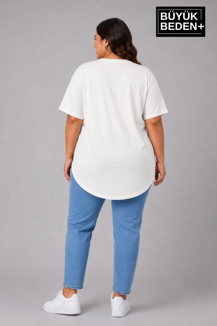 Büyük Beden Kadın Bisiklet Yaka Basic Oval Etek Detalylı 3xl-6xl Uzun Tunik SPR26BTSK502