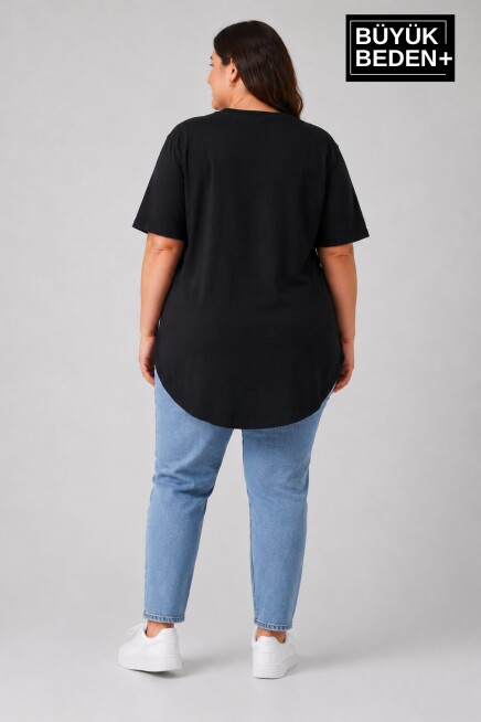 Büyük Beden Kadın Bisiklet Yaka Basic Oval Etek Detalylı 3xl-6xl Uzun Tunik SPR26BTSK502
