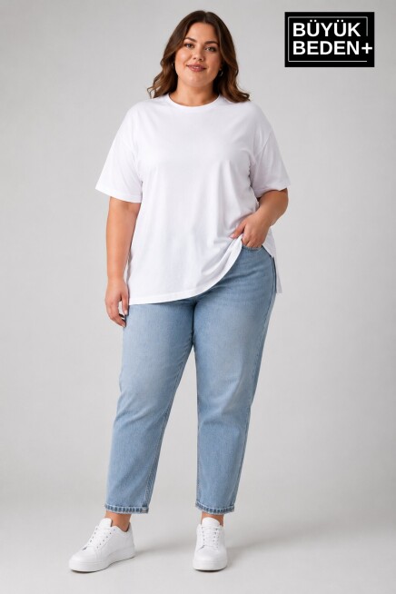 Büyük Beden Kadın Bisiklet Yaka Yırtmaç Detaylı 3XL-6XL Tunik Tişört SPR26BTSK501