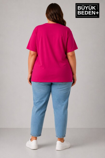 Büyük Beden Kadın Bisiklet Yaka Yırtmaç Detaylı 3XL-6XL Tunik Tişört SPR26BTSK501