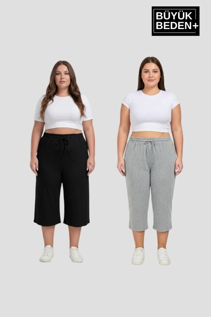 Büyük Beden Kadın İkili Set Kapri Şort Rahat Kalıp 3XL-6XL SPR26BSRK951+2