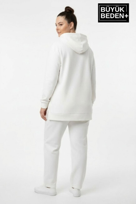 Büyük Beden Kapşonlu Capri İsland Baskılı Tunik ince Sweatshırt  SPR26BTK991-2