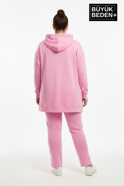 Büyük Beden Kapşonlu M Baskılı Tunik ince Sweatshırt  SPR26BTK991-4