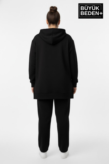 Büyük Beden Kapşonlu NY Newyork Baskılı Tunik ince Sweatshırt  SPR26BTK991-1