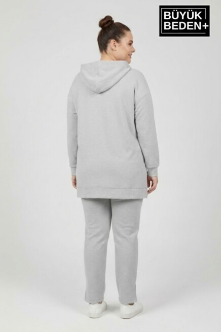 Büyük Beden Kapşonlu NY Newyork Baskılı Tunik ince Sweatshırt  SPR26BTK991-1