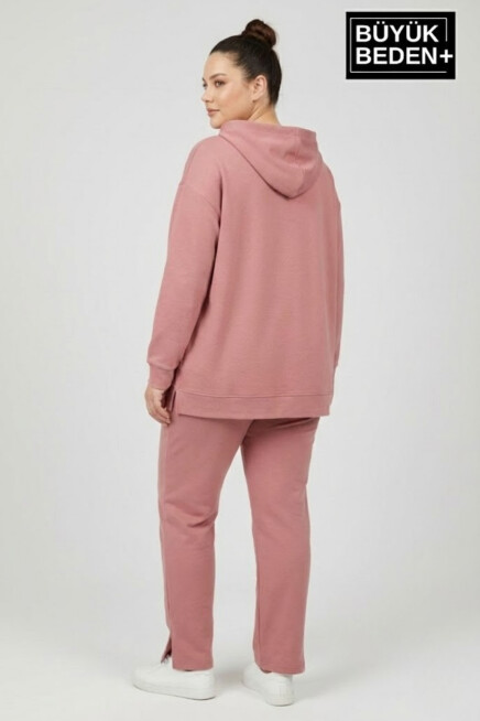 Büyük Beden Kapşonlu NY Newyork Baskılı Tunik ince Sweatshırt  SPR26BTK991-1