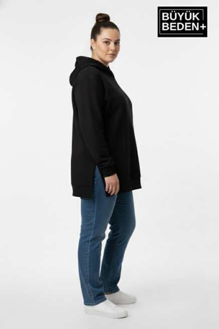 Büyük Beden Kapşonlu Tunik ince Sweatshırt  SPR26BTK991