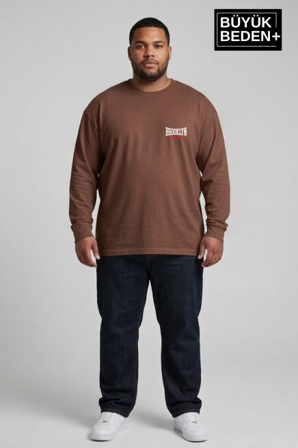 Erkek Büyük Beden 1970 Brooklyn Baskılı 2 İplik Bisiklet Yaka Tişört SPR26BTS942-3