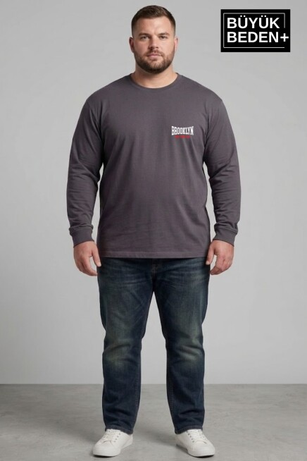 Erkek Büyük Beden 1970 Brooklyn Baskılı 2 İplik Bisiklet Yaka Tişört SPR26BTS942-3