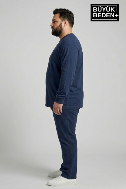 Erkek Büyük Beden 3lü Set Uzun Kollu 2 İplik Bisiklet Yaka Tişört SPR26BEA942+3