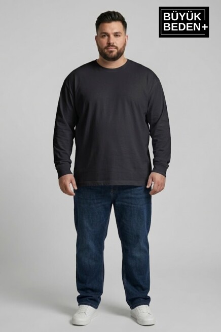 Erkek Büyük Beden 3lü Set Uzun Kollu 2 İplik Bisiklet Yaka Tişört SPR26BEA942+3