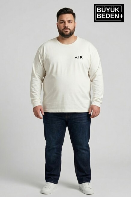 Erkek Büyük Beden Air Baskılı 2 İplik Bisiklet Yaka Tişört SPR26BTS942-1