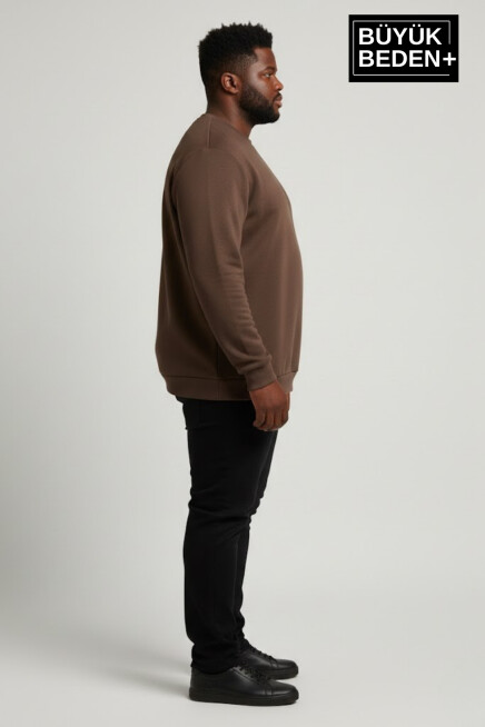 Erkek Büyük Beden Bisiklet Yaka Kollar ve Etek Ribanalı İnce Sweatshirt SPR26BSW956