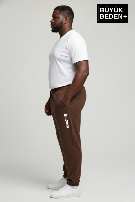 Erkek Büyük Beden BROOKLYN Baskılı Paça Lastikli  Jogger İnce Eşofman Altı  SPR26BEA951-2