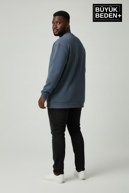 Erkek Büyük Beden California 1974 Baskılı Bisilet Yaka İnce Sweatshirt SPR26BSW956-2