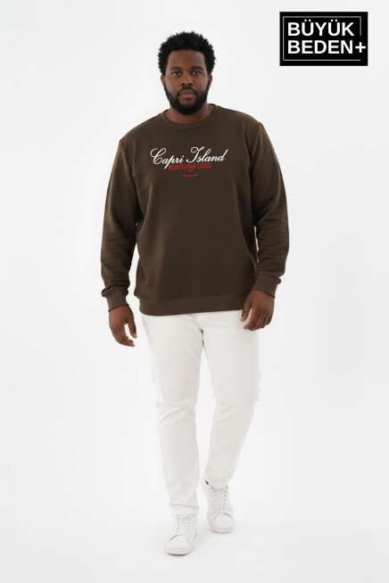 Erkek Büyük Beden Capri Island Baskılı Bisiklet Yaka ince Sweatshirt SPR26BSW956-14