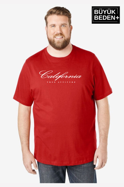 Erkek Büyük Beden El Yazılı California Baskılı 3xl-6xl Bisiklet Yaka Tshırt SPR26TBS510-07
