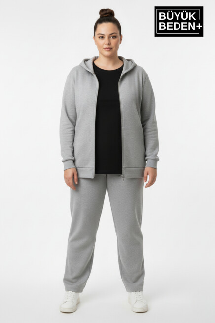 Erkek Büyük Beden Fermuarlı Kapüşonlu 3 lü Set ince Sweatshirt Hırka - Rahat Kalıp SPR26BHRK960+3