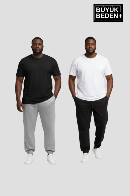 Erkek Büyük Beden İkili Jogger Paça Lastikli İnce Eşofman Altı Seti  SPR26BEA951+2