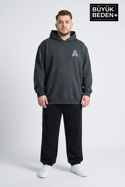 Erkek Büyük Beden Kapşonlu A Baskılı  ince Swatshırt SPR26BSW957-12