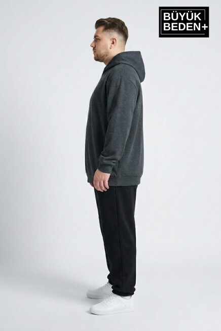 Erkek Büyük Beden İnce Kapşonlu Kollar Ve Etek Ribanalı ince Swatshırt SPR26BSW957